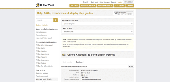 Depositos y/o Retiros BullionVault